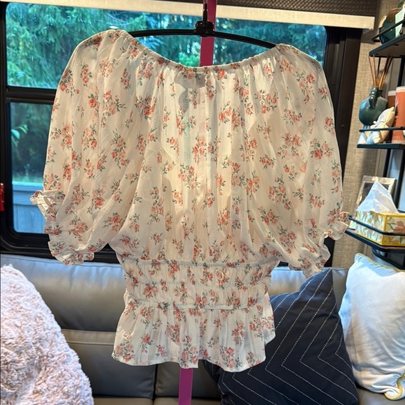 Cream Puff Sleeve Peplum twee Y2K fairy Blouse with Tie Front size S - Picture 4 of 4